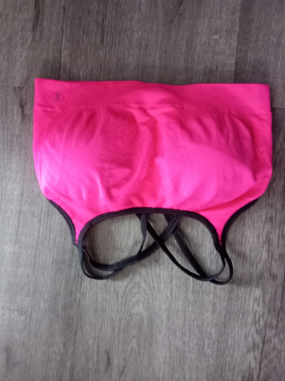 Hot Pink Champion Sports Bra with Black Trim and Crisscross Straps